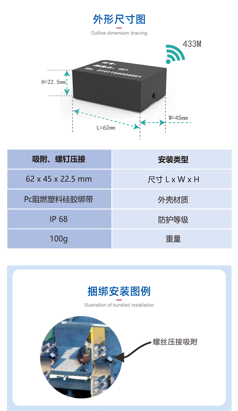 户外式有源无线温度传感器